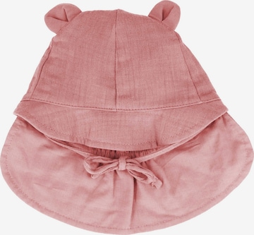 MAXIMO Beanie 'GOTS BABY-Schildmütze, Öhrchen Musselinstoff, Nackenschutz, Bindeband' in Pink: front