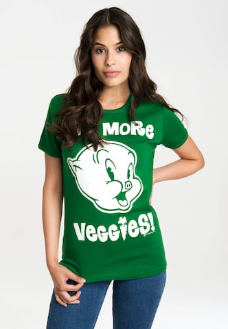 LOGOSHIRT T-Shirt 'Looney Tunes - Eat More Veggies' in Grün: predná strana