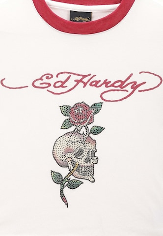 Ed Hardy Tričko 'Totenkopf Rose' – bílá