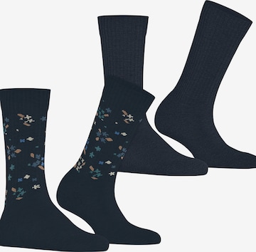 ESPRIT Socks 'Flower Rib 2-Pack' in Blue: front
