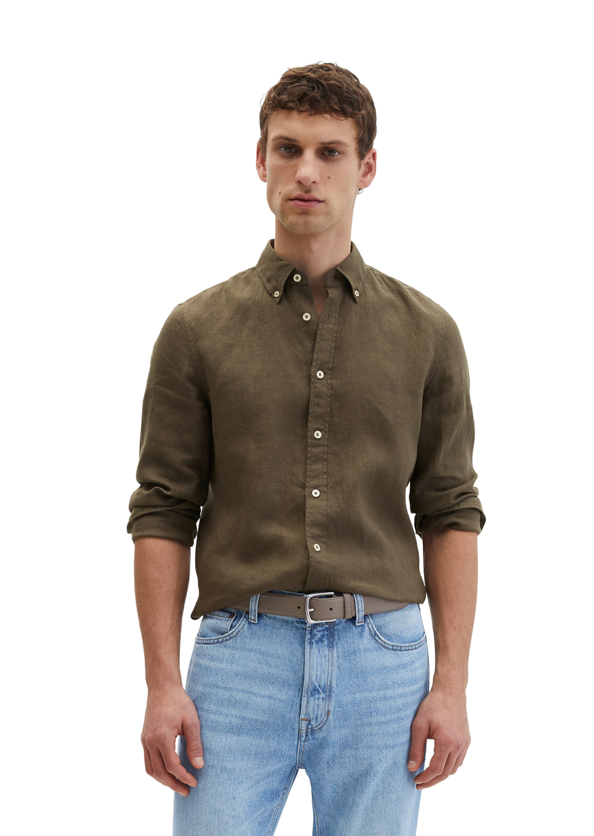 Marc O'Polo Regular fit Overhemd in Bruin: voorkant