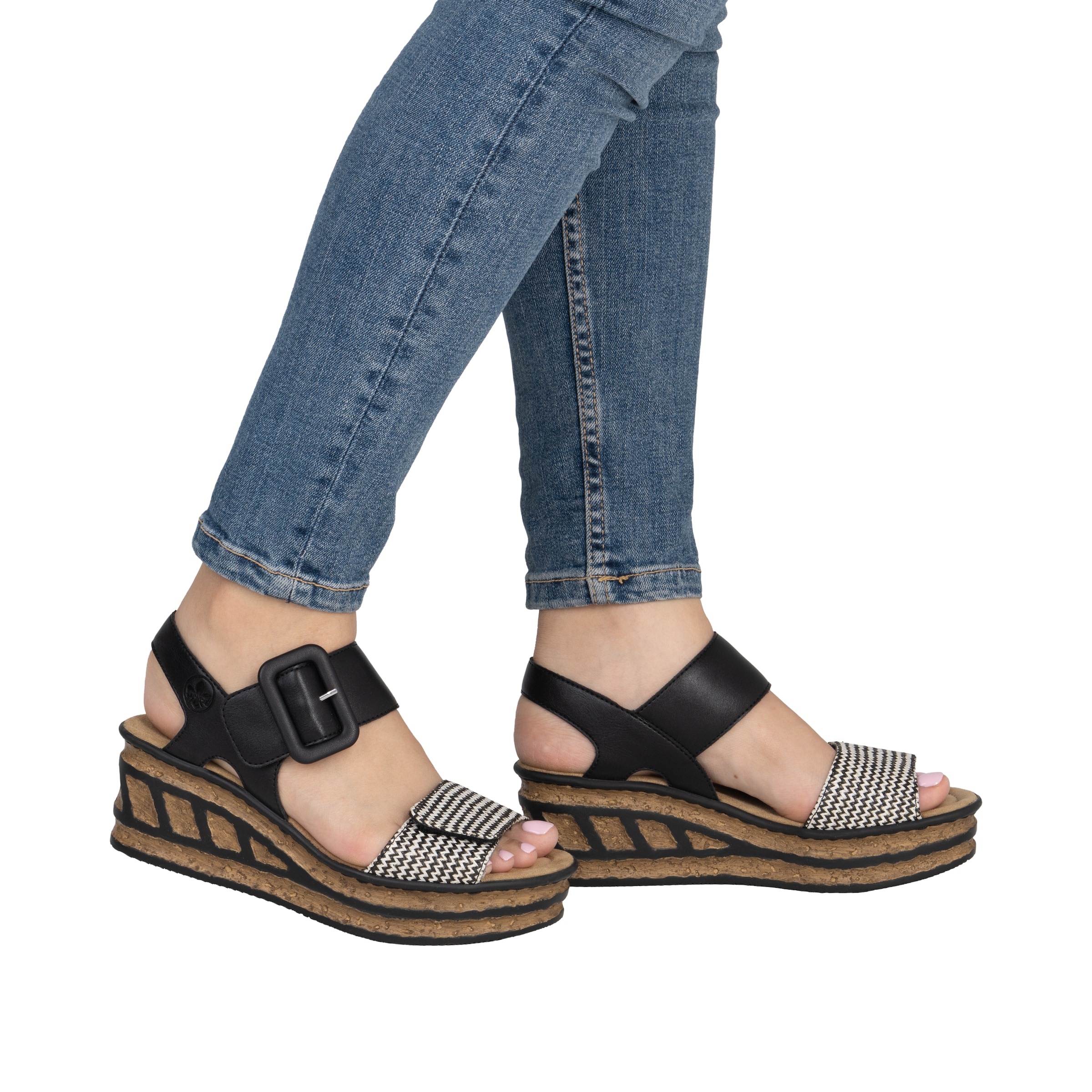 Sandales à lanières '68172' Rieker en noir : devant