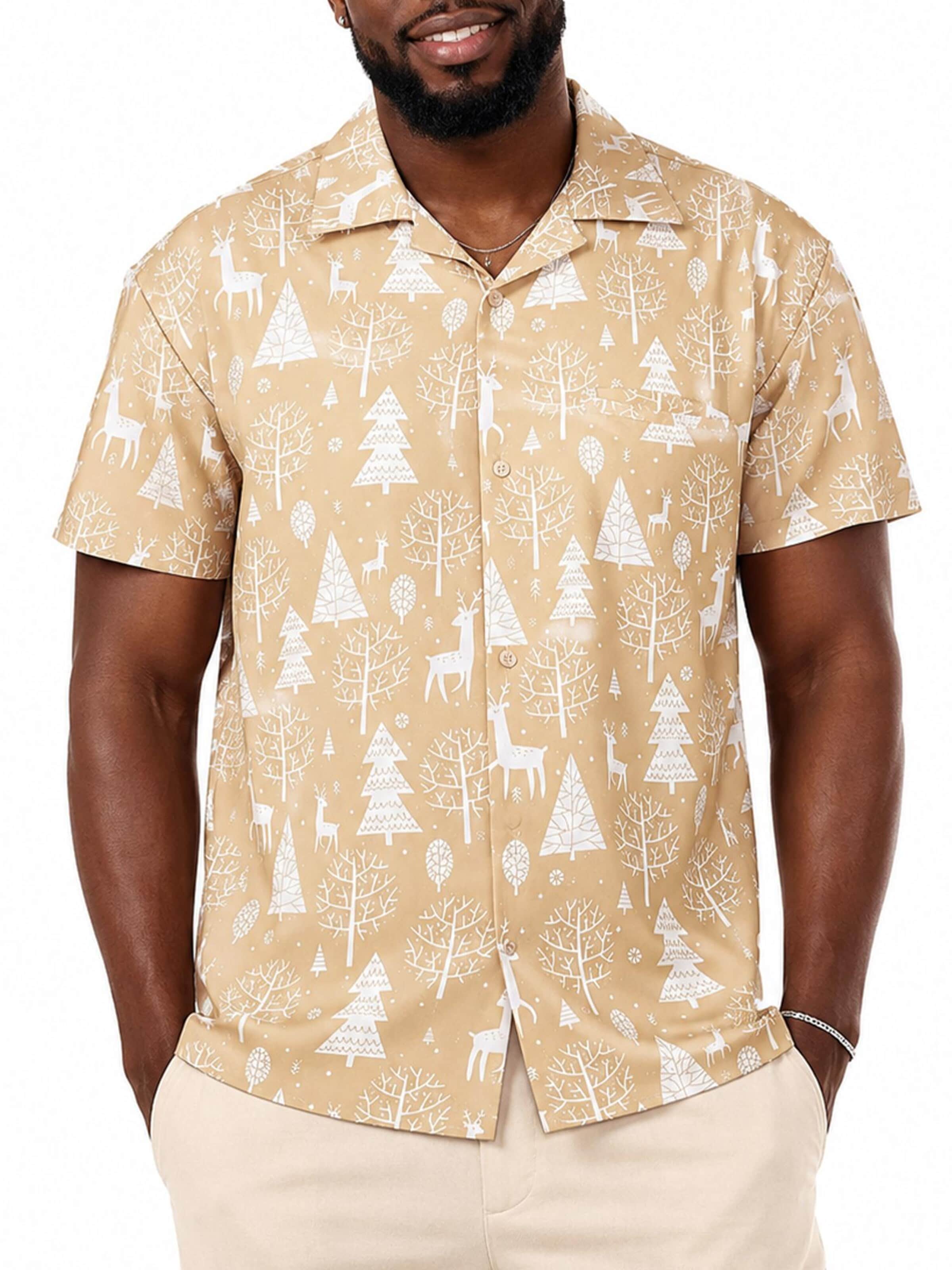 Coupe regular Chemise 'Christmas Reindeer Allover' King Kameha en vert