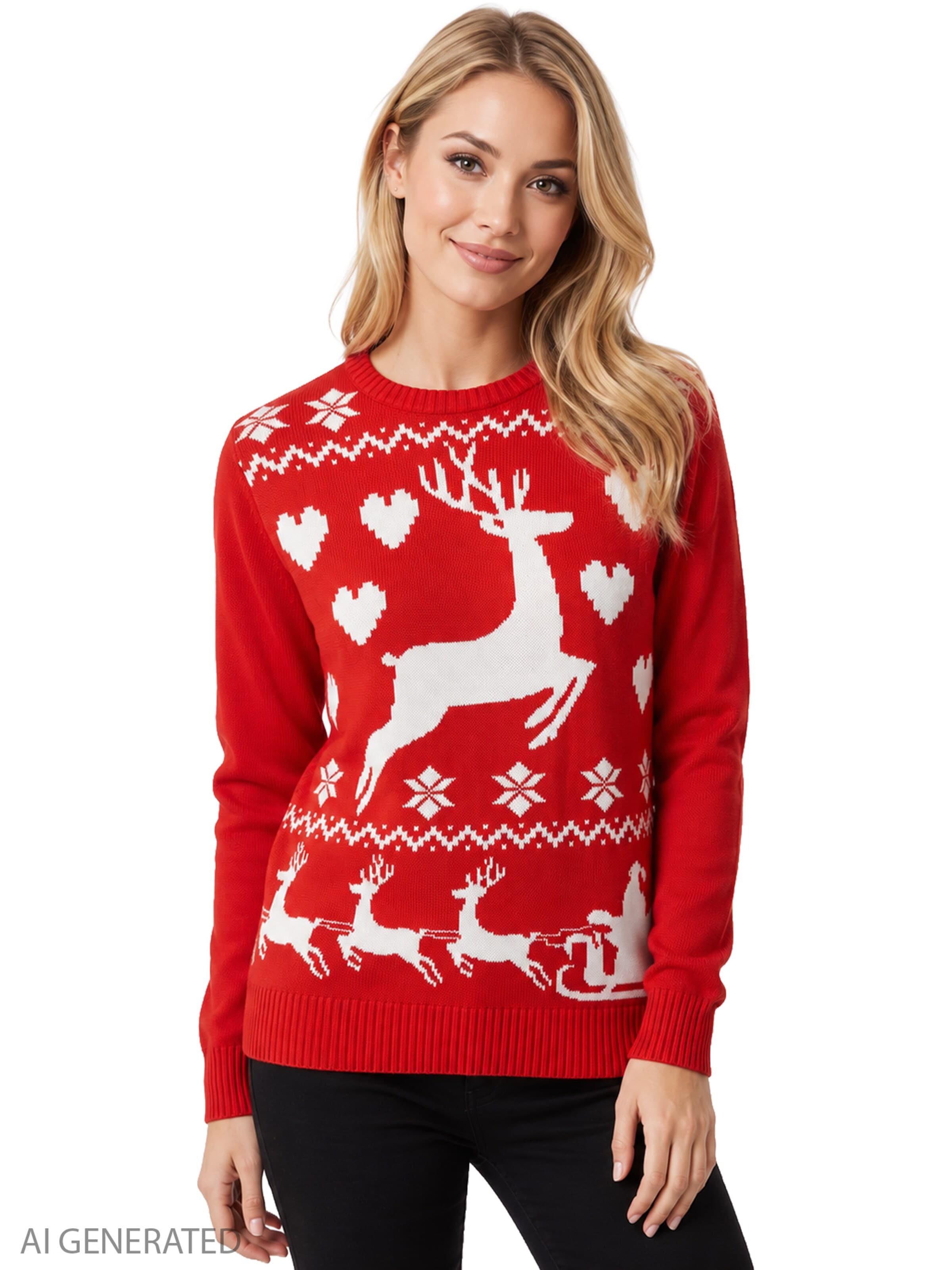 United Labels Sweater 'Weihnachtspullover Rentiere' in Red: front