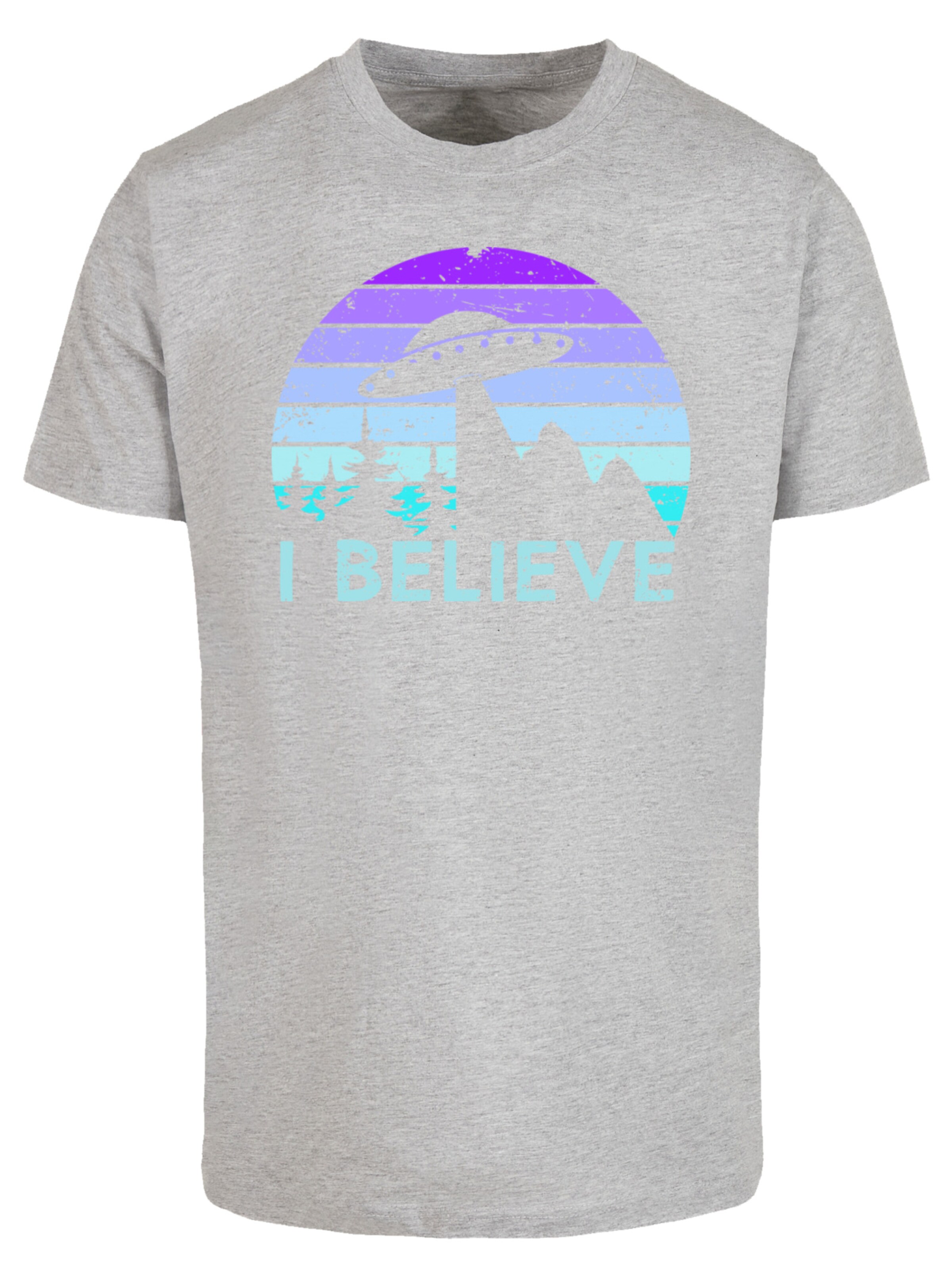 F4NT4STIC T-Shirt 'I BELIEVE UFO Alien Raumschiff' in Grau: Vorderseite