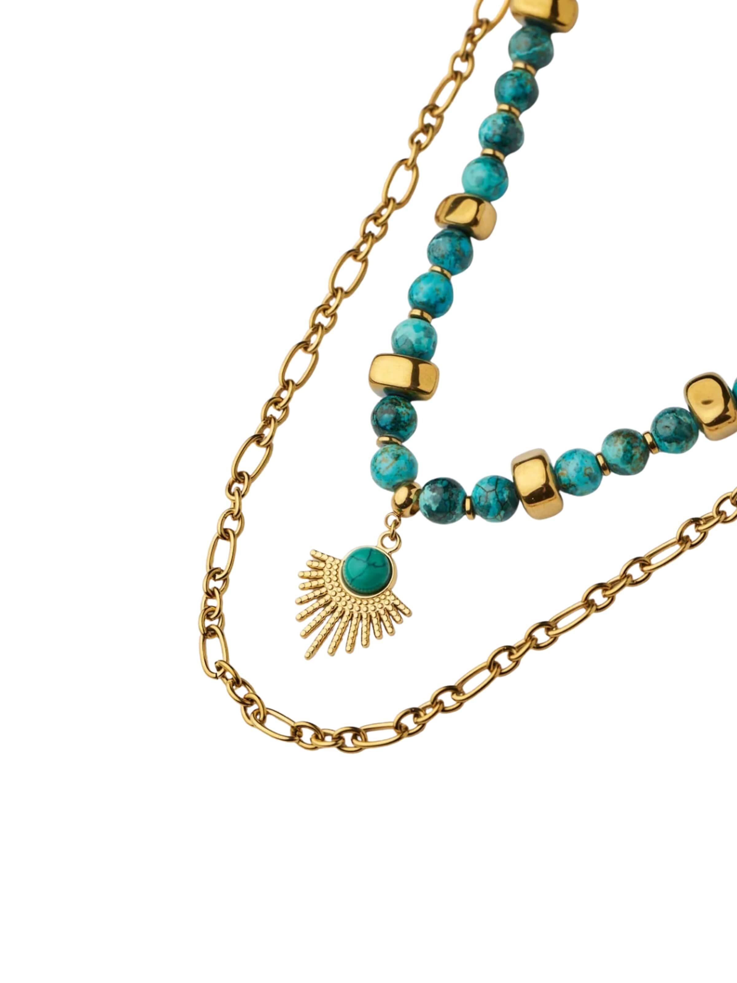 THE GEM STORIES JEWELRY Halsband 'Marble Aquamarine Howlite Gold Chain Necklace' i blå