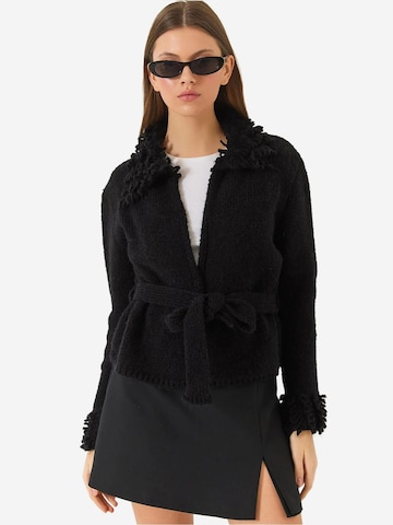 Bianco Lucci Knit Cardigan in Black: front