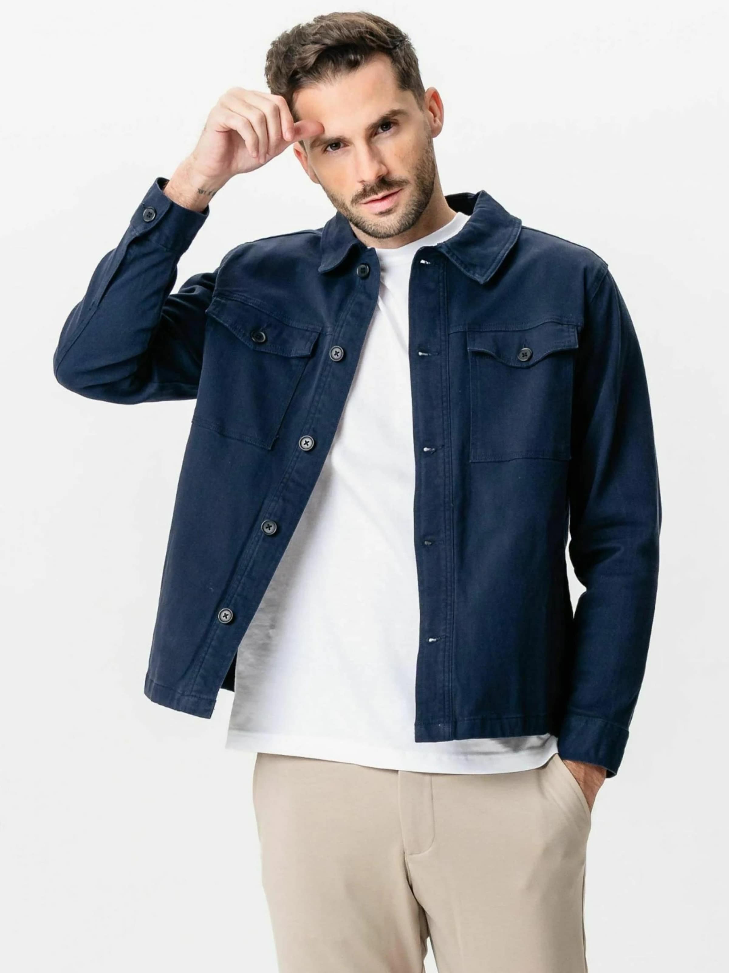 TEESHOPPEN Regular fit Button Up Shirt ' Twill Overshirt ' in Blue
