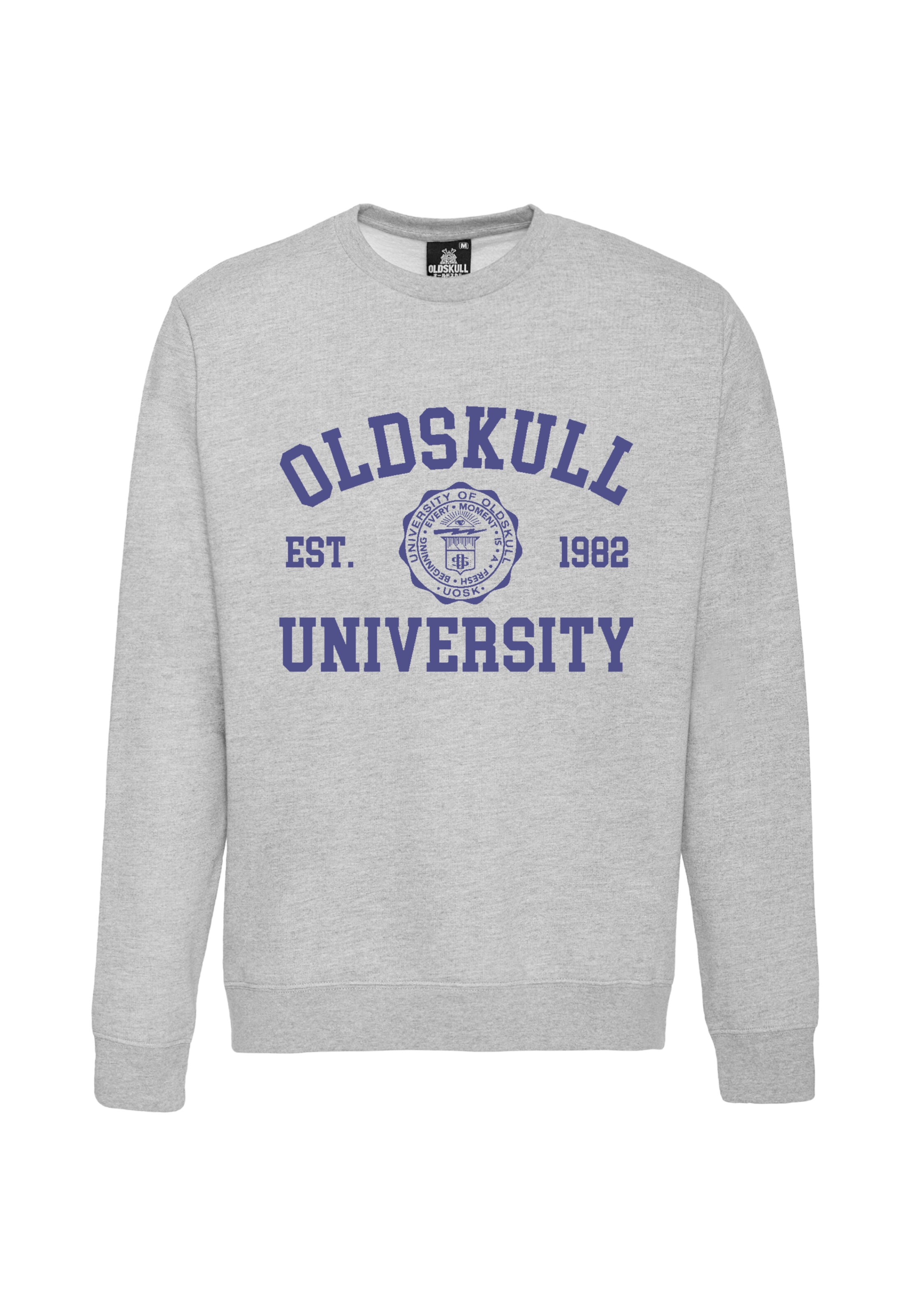 Oldskull Sweatshirt 'Retro University' in Grau: Vorderseite