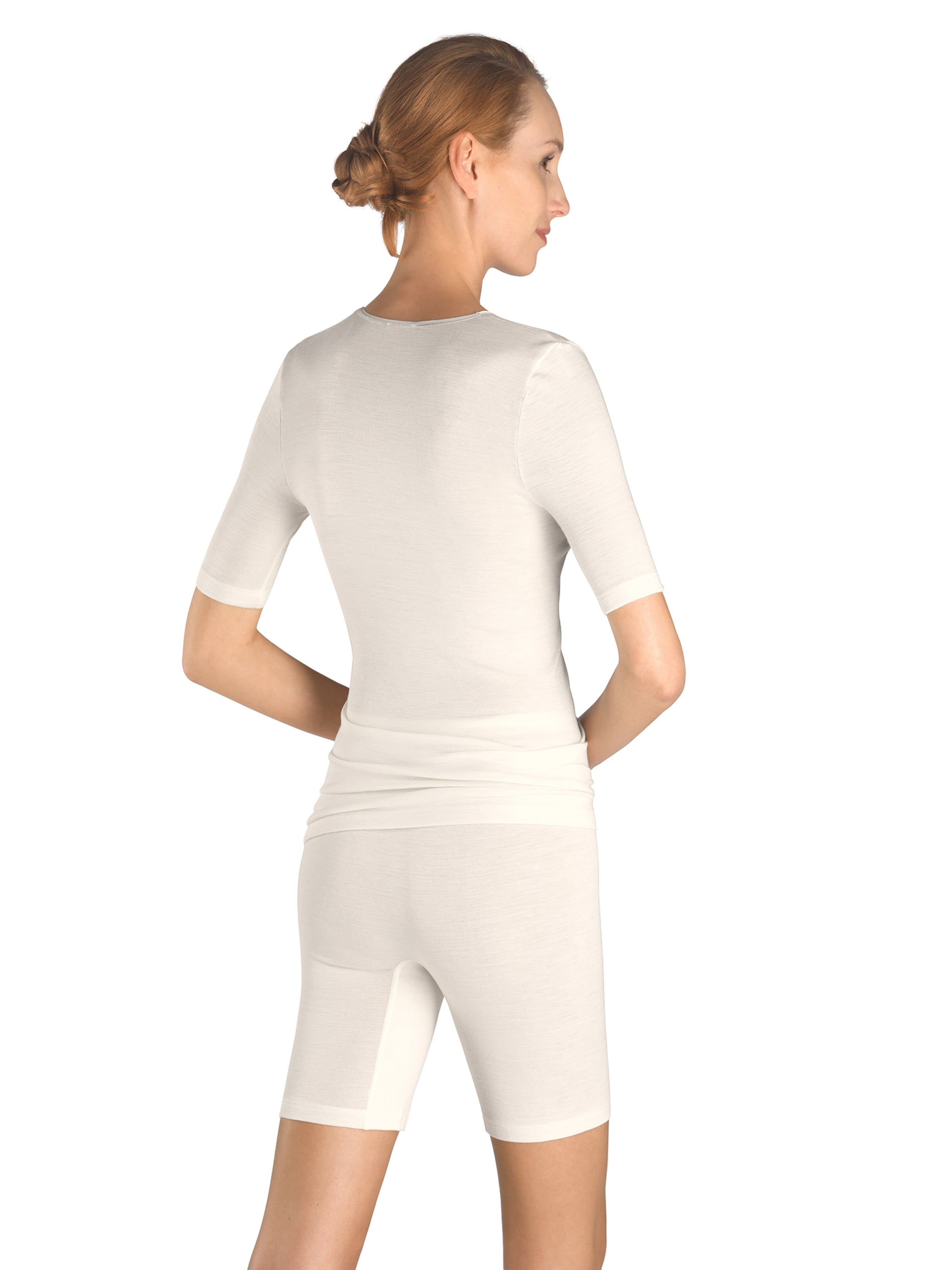 Maillot de corps ' Woolen Silk Kurzarm ' Hanro en blanc