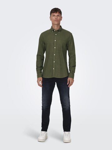 Only & Sons Slim fit Button Up Shirt 'ONSGudmund' in Green