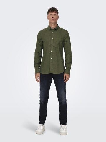 Slim fit Camicia 'Onsgudmund' di Only & Sons in verde