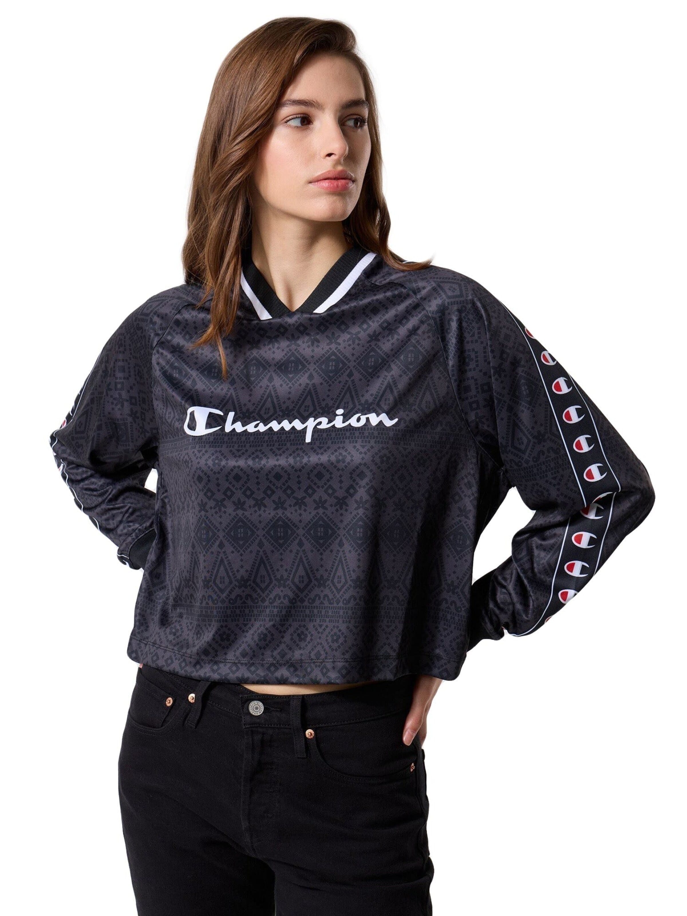 Felpa 'LONG SLEEVES V-NECK T-SHIRT BLACK' di Champion in nero: frontale