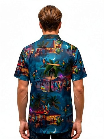 Hawaiihemdshop.de Regularny krój Koszula 'Hawaiihemd Party Parrots' w kolorze niebieski