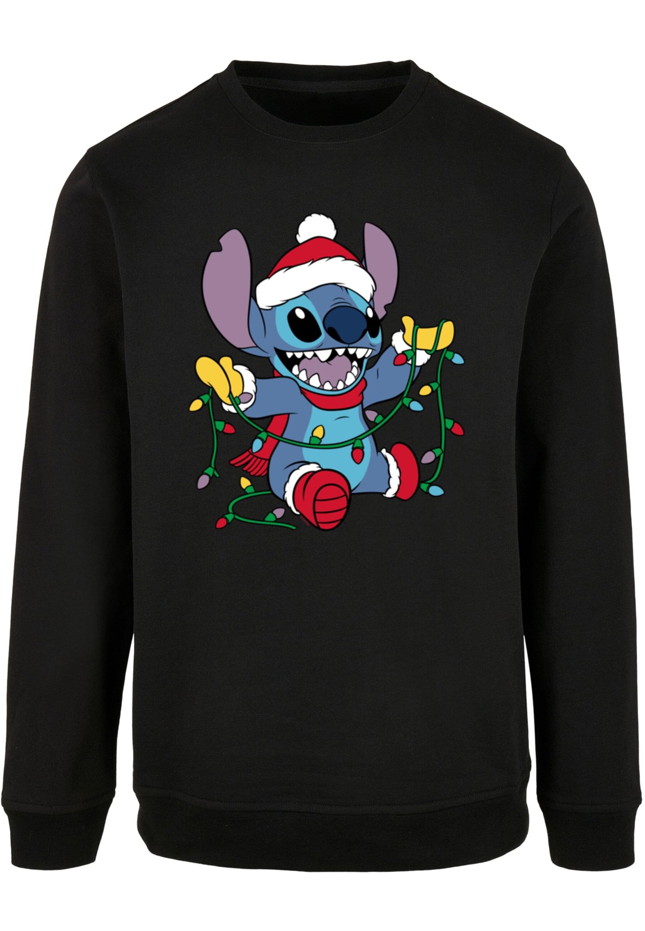 Sweat-shirt 'Lilo And Stitch - Christmas Lights' ABSOLUTE CULT en noir : devant