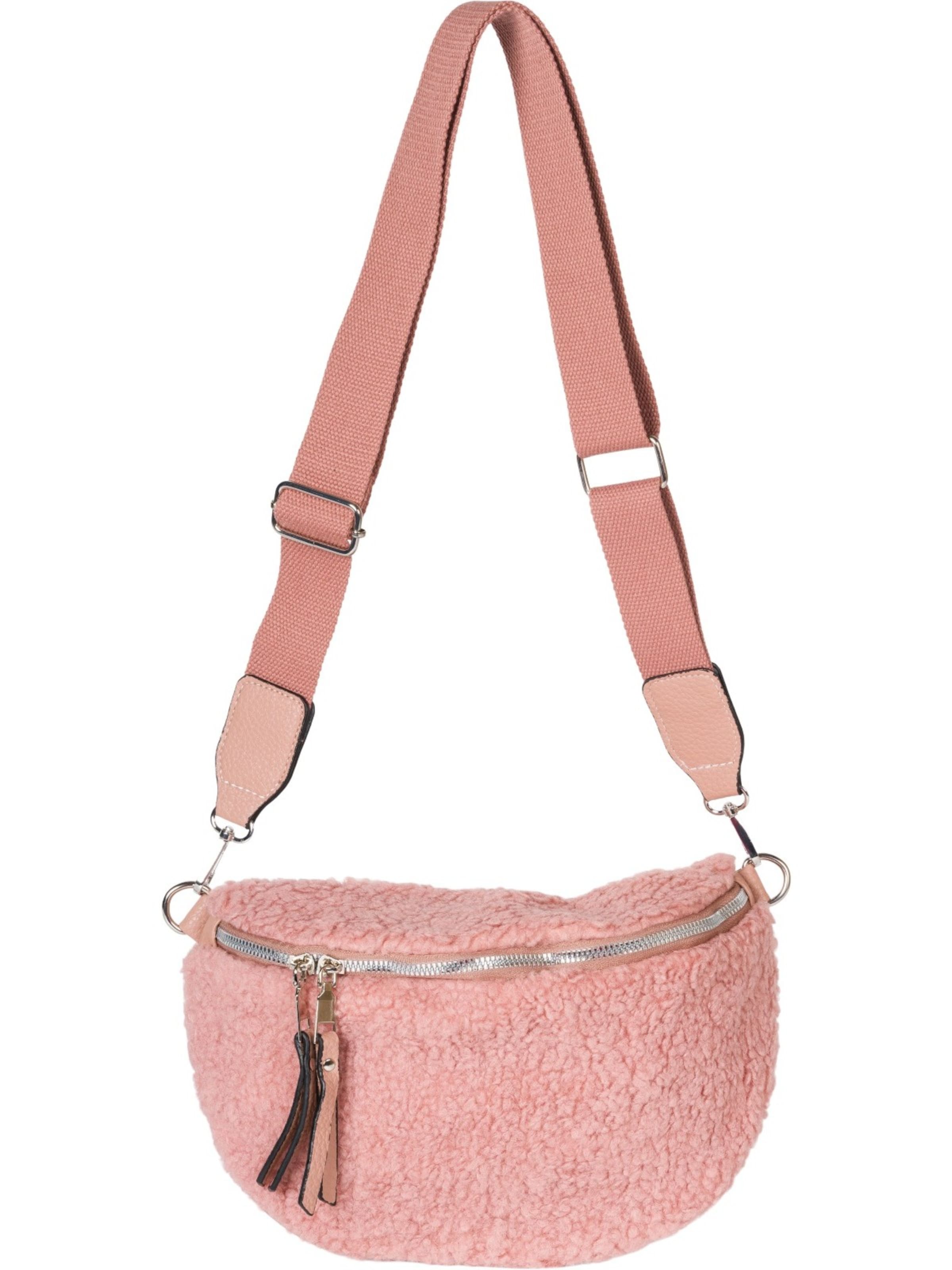 styleBREAKER Crossbody bag 'Teddyfell Halbmond Crossbody Bag' in Pink: front