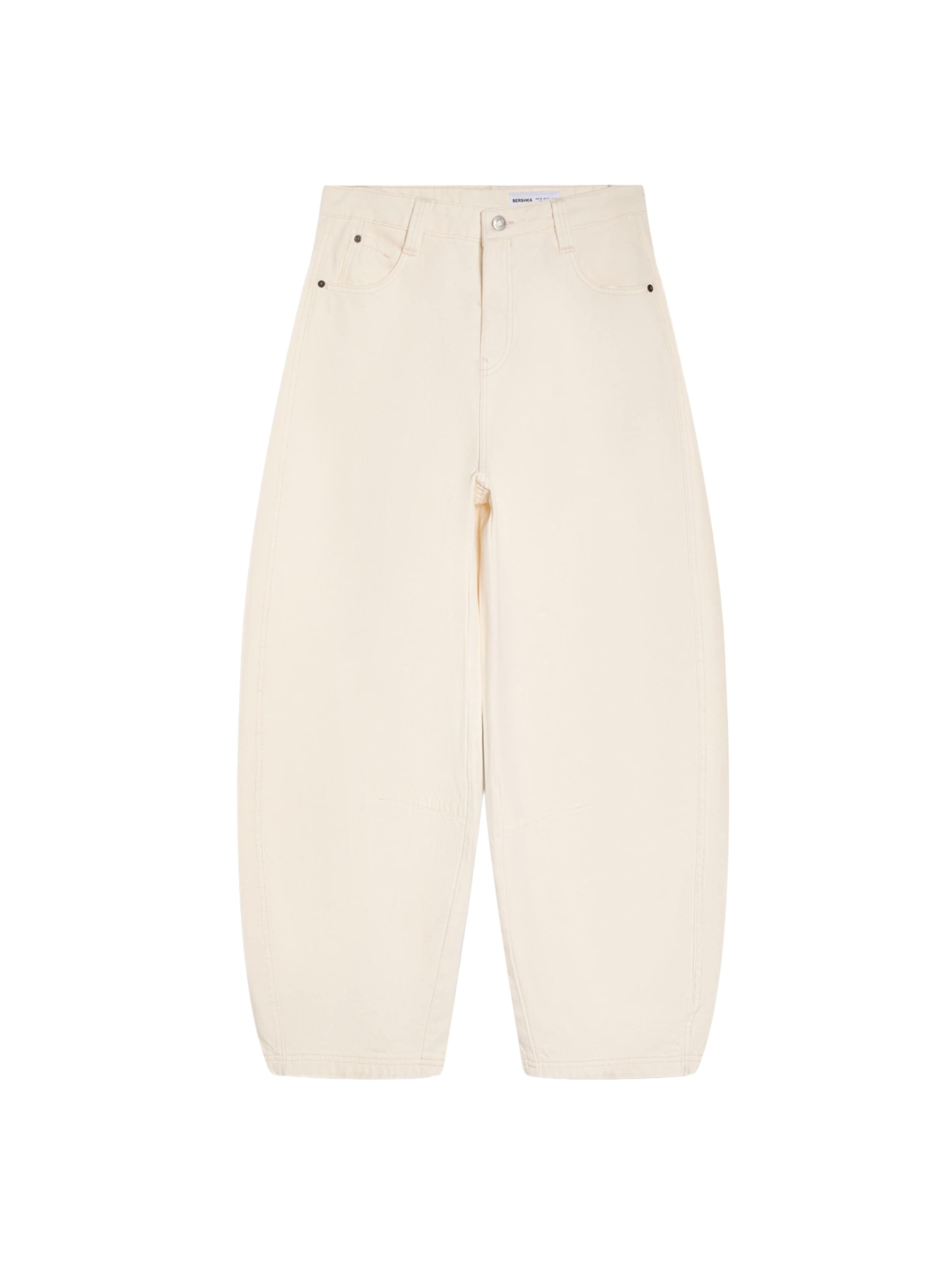 Bershka Wide leg Trousers in Beige: front