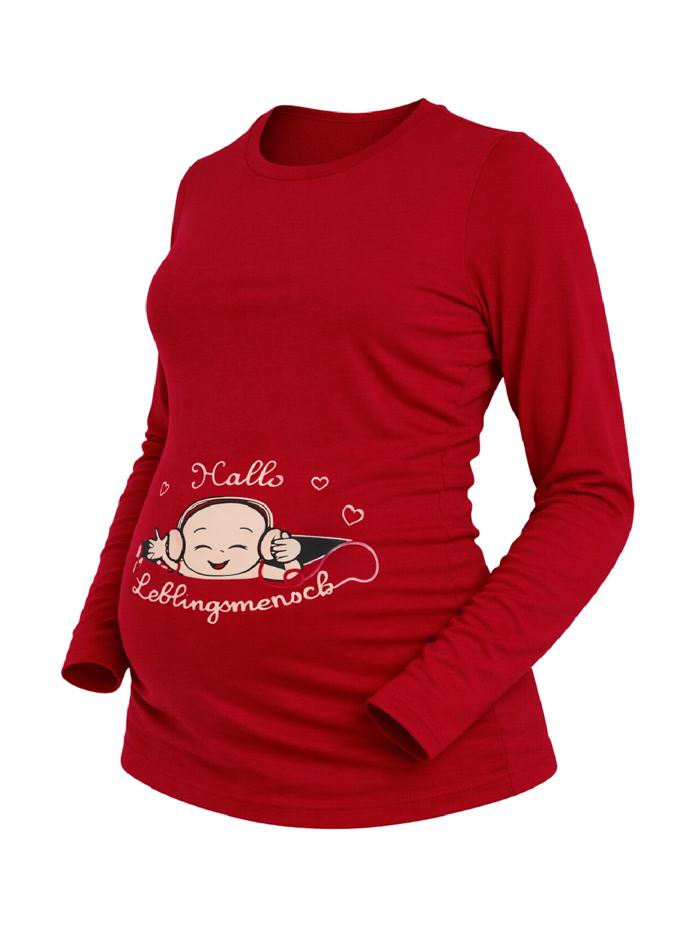 M.M.C. Shirt 'Hallo Lieblingsmensch Umstandslangarmshirt'‌‌‌‌‌‌‌‌‌‌ in Rot: Vorderseite