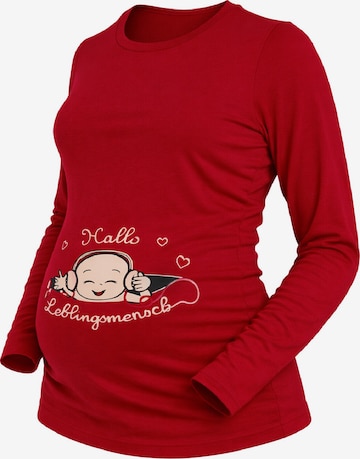 M.M.C. Shirt 'Hallo Lieblingsmensch Umstandslangarmshirt' in Red: front