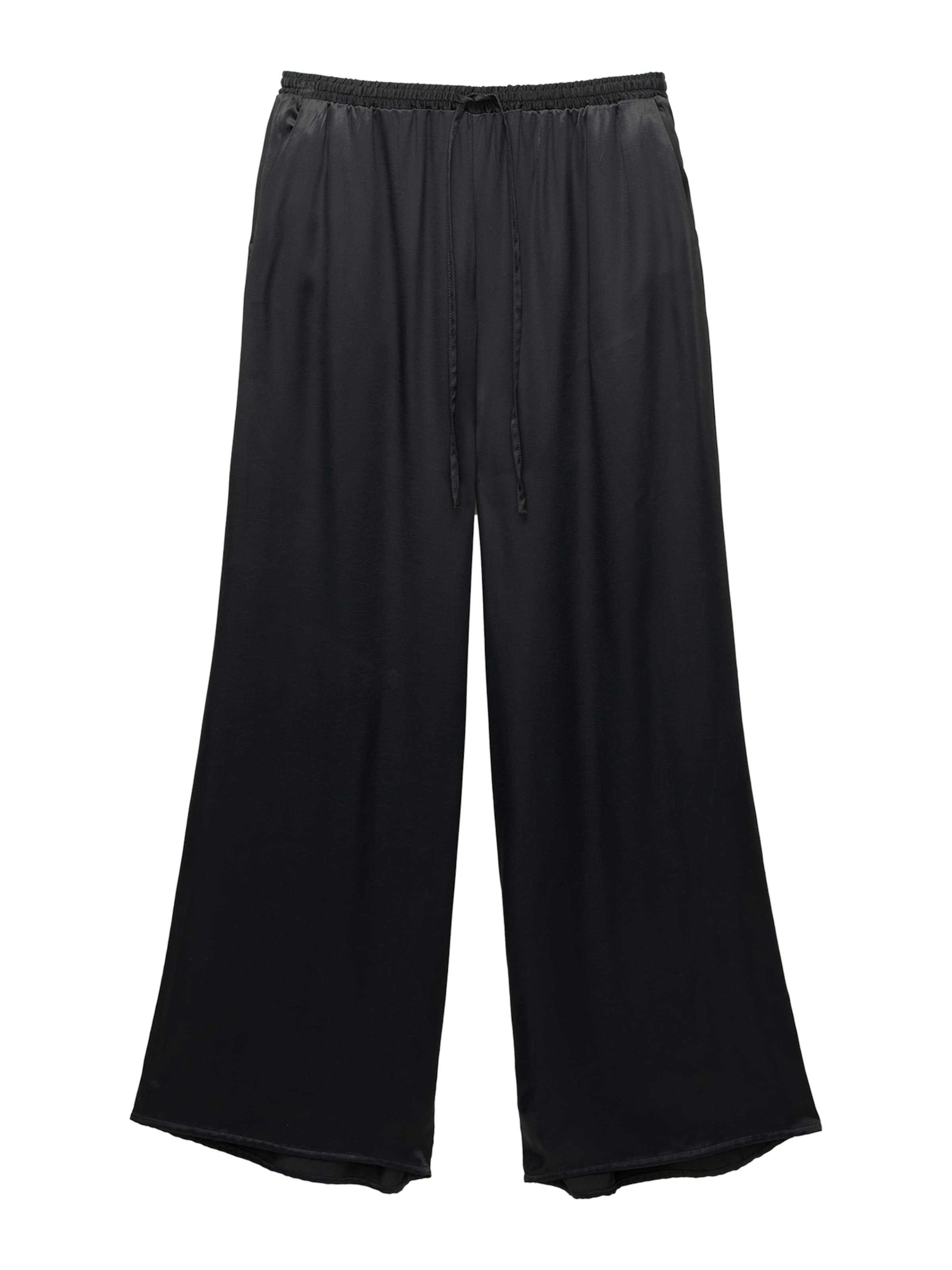 Pull&Bear Wide leg Trousers in Black: front