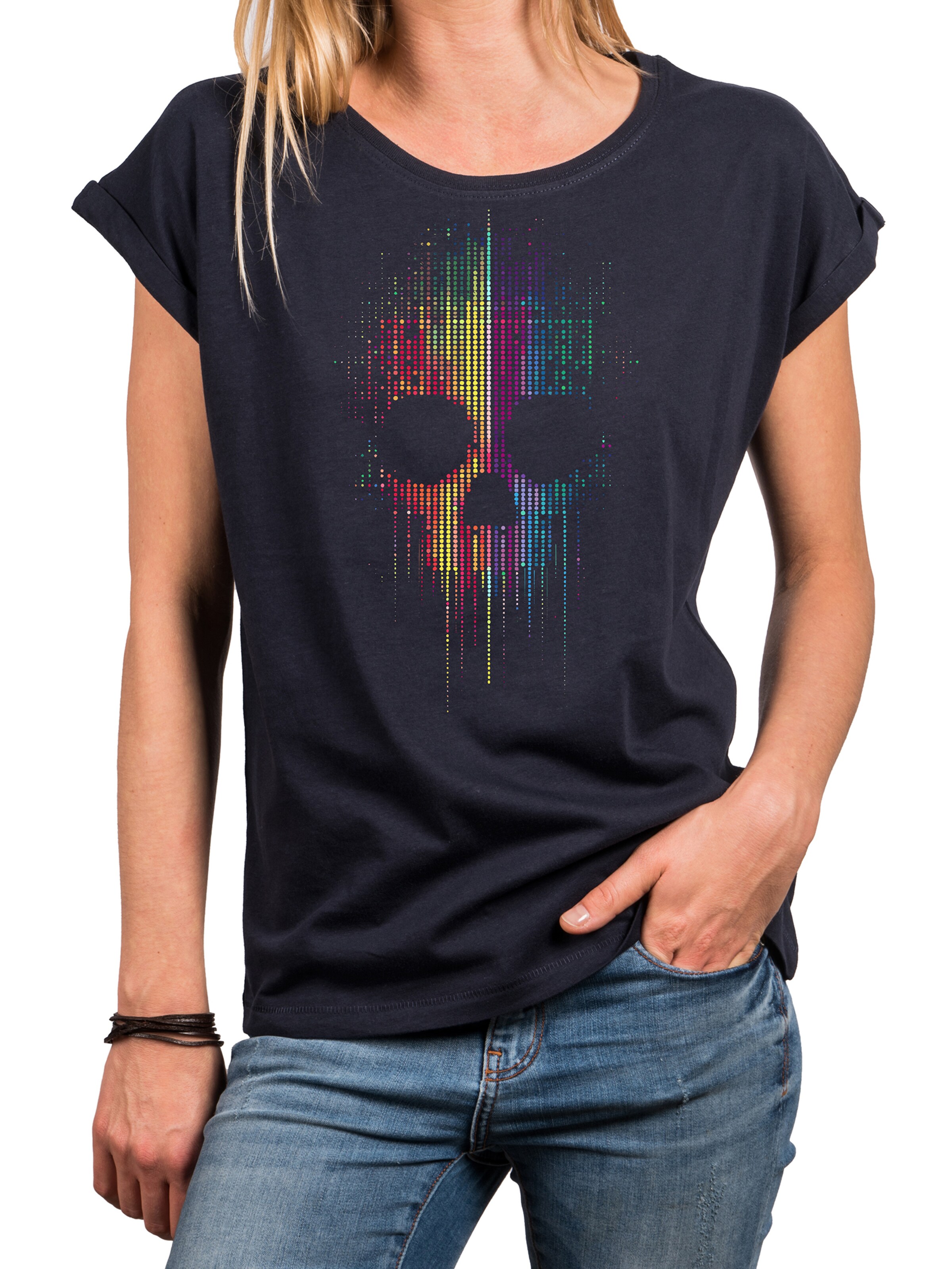 MAKAYA Shirt 'Ai Dot Skull' in Blue