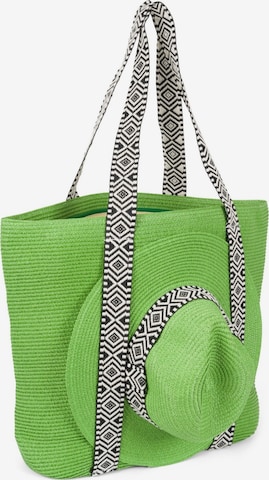styleBREAKER Strandtasche 'Papierstroh Strandtasche Azteken Muster' in Grün: Vorderseite