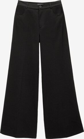 Pull&Bear Wide leg Trousers in Black: front