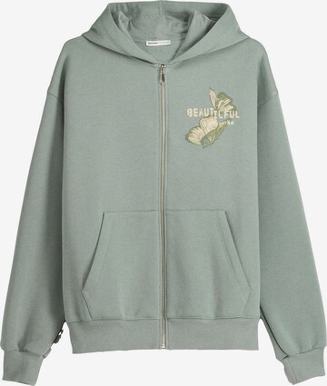 Bershka Sweat jacket in Green: front