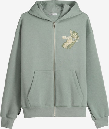 Bershka Sweat jacket in Green: front