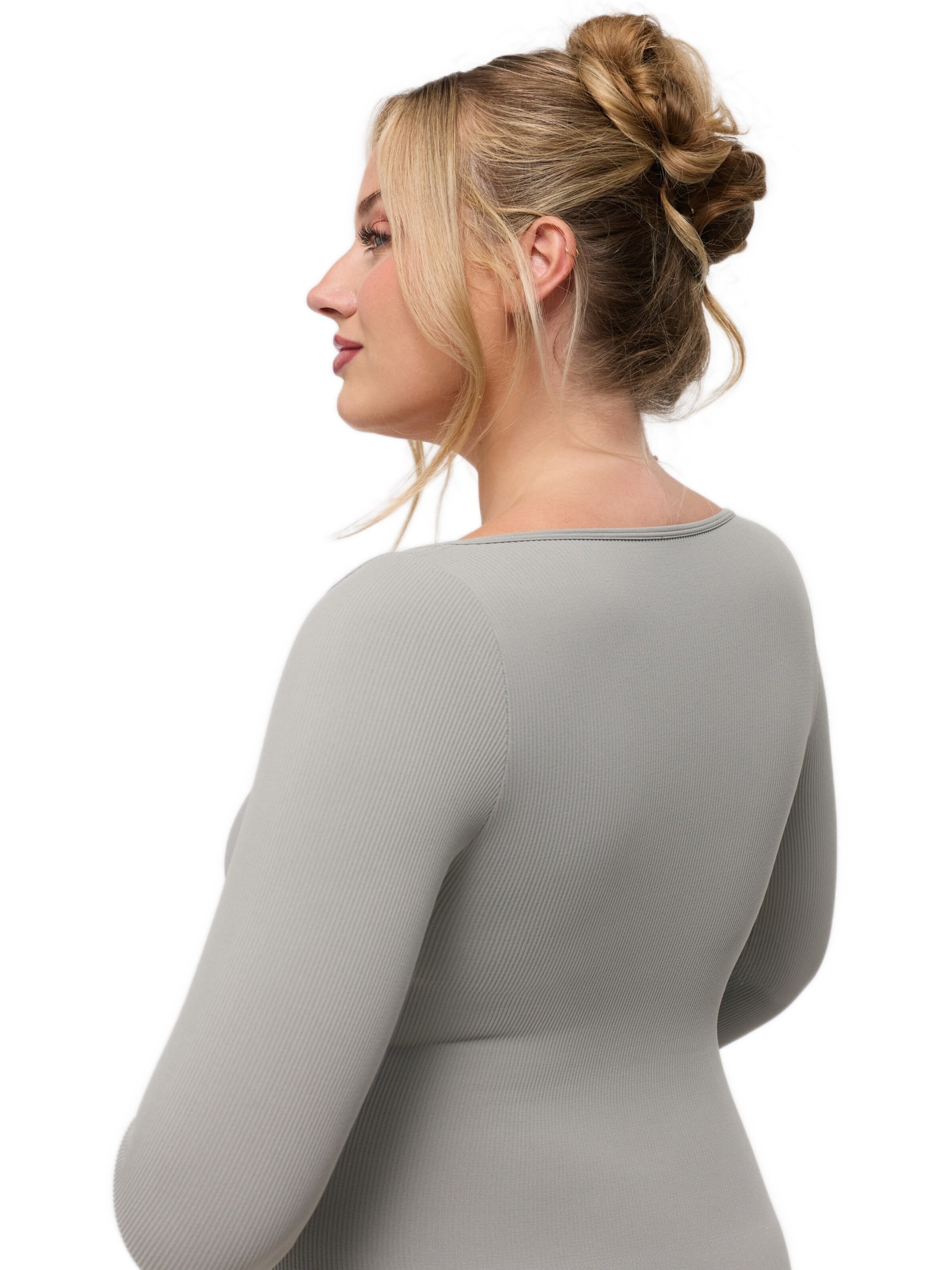 cfab Body 'Ribbed Longsleeve Sculpting Bodysuit with Slip' in Grijs