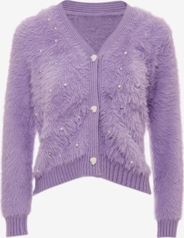 swirly Knit Cardigan in Purple: front