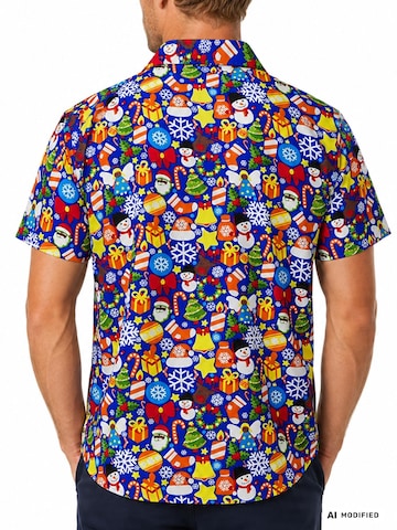 King Kameha Regular Fit Hemd 'Christmas Allover'‌‌‌‌‌‌ in Blau