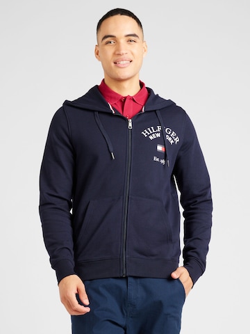 TOMMY HILFIGER Zip-Up Hoodie 'Varsity Arched' in Blue: front