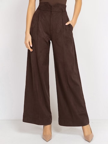 JIORO Wide leg Broek 'ESSENTIALS' in Bruin