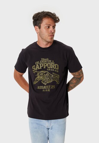Oldskull Shirt 'Retro Japan Teeger' in Zwart: voorkant