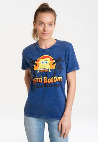 LOGOSHIRT T-Shirt 'Spongebob Schwammkopf - Bikini Bottom' in Blau: predná strana