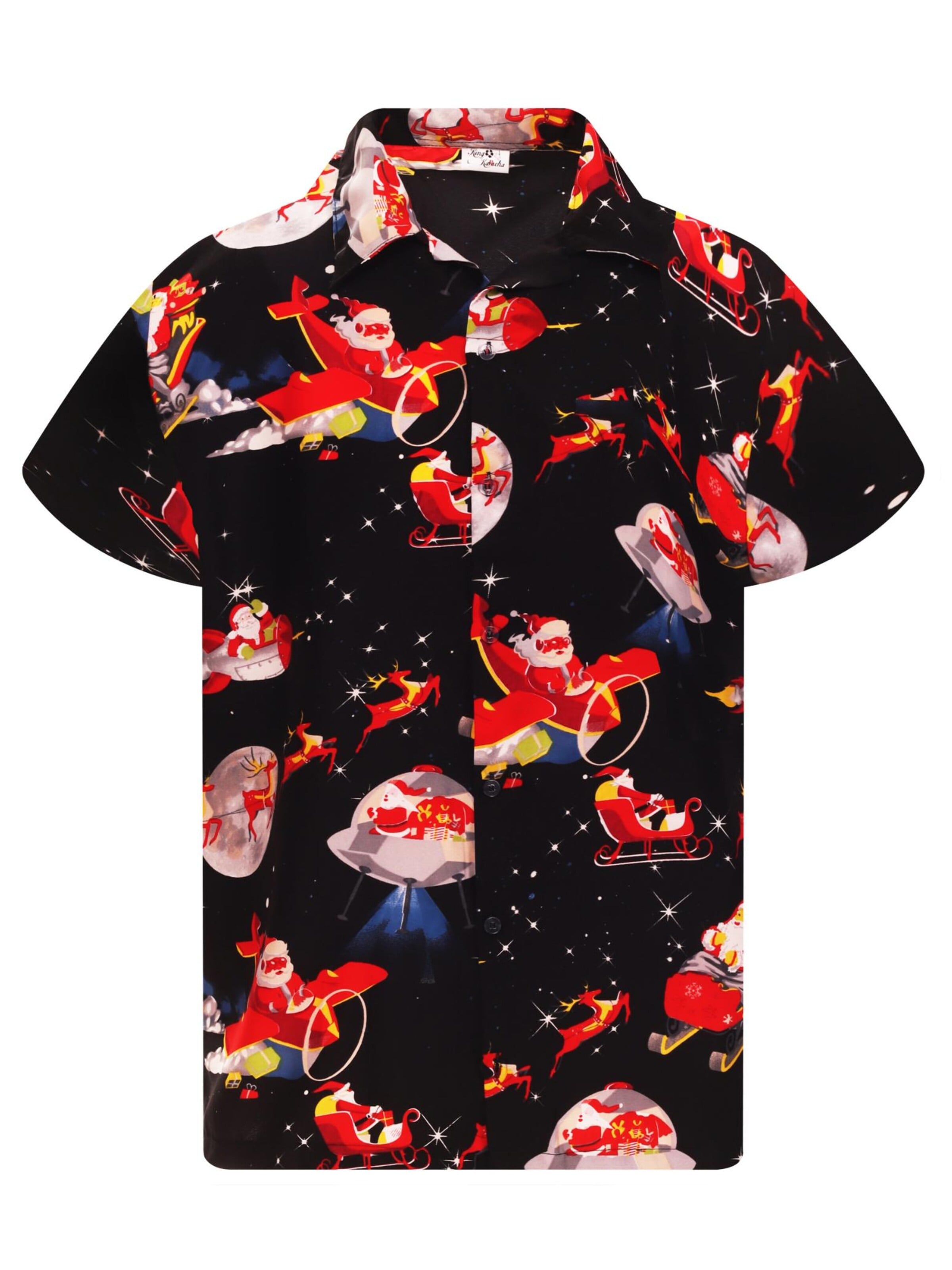 King Kameha Regular fit Overhemd 'Christmas Space Santa' in Zwart: voorkant