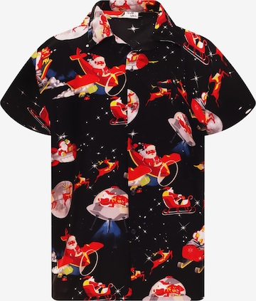 Coupe regular Chemise 'Christmas Space Santa' King Kameha en noir : devant