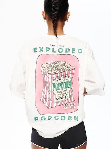 Pull&Bear T-Shirt 'PACIFIC POPCORN' in Weiß: Vorderseite