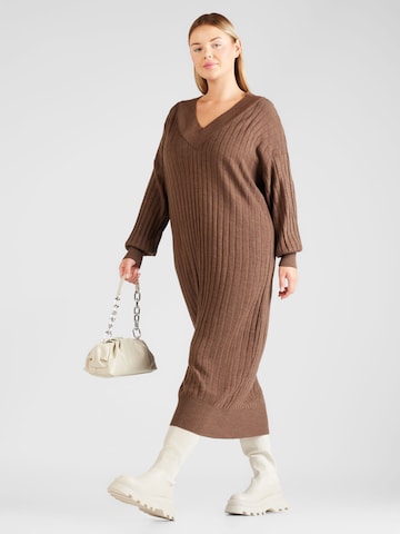 ONLY Carmakoma Knitted dress 'New Tessa' in Brown