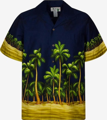 KY's Hemd 'Grüner Palmenwald' in Blau: Vorderseite