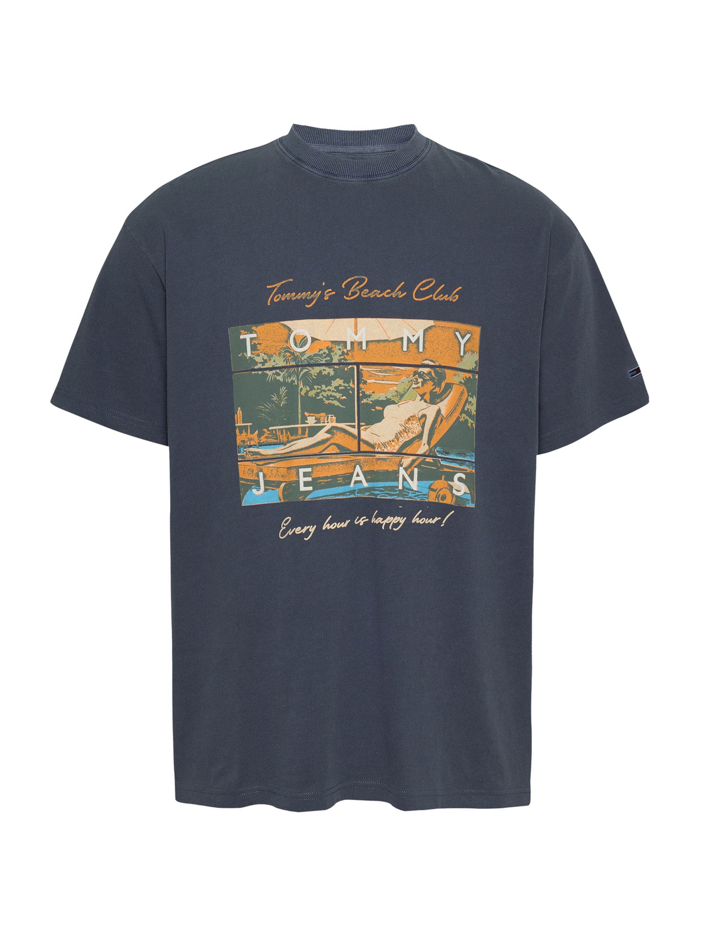 Tricou 'BEACH CLUB' de la Tommy Jeans pe albastru: față