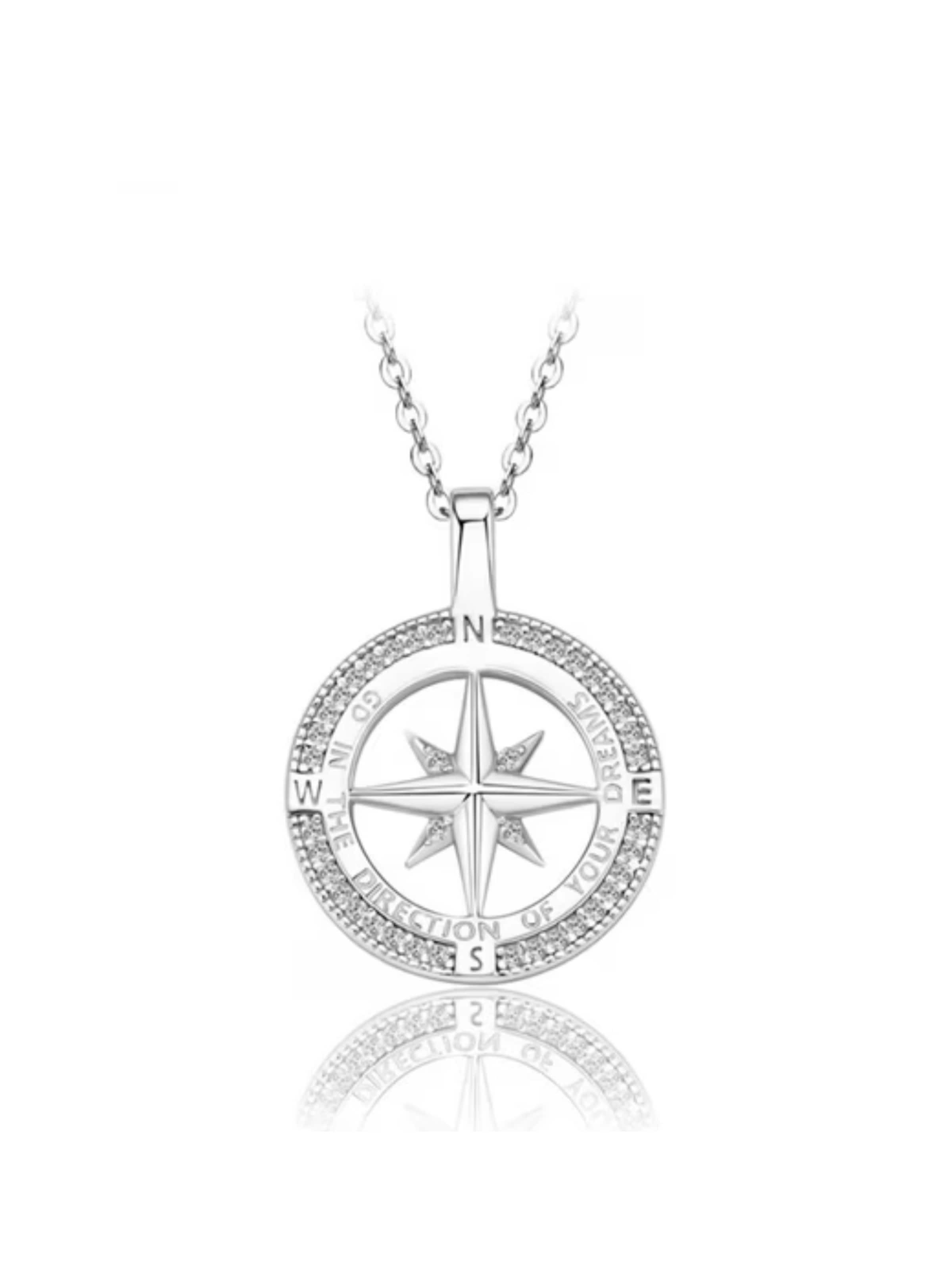 ROUGEMONT Jewellery Kette 'Funkelnde Kompass Halskette Glücksbringer 45cm'‌‌‌ in Silber: Vorderseite