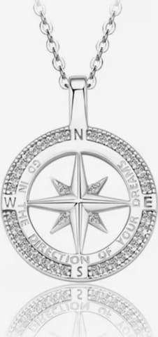 ROUGEMONT Jewellery Kette 'Funkelnde Kompass Halskette Glücksbringer 45cm' in Silber: Vorderseite