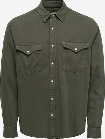 Only & Sons Button Up Shirt 'ONSRAY' in Green: front