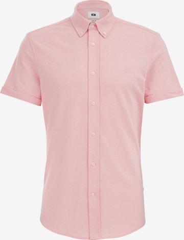 WE Fashion Slim fit Button Up Shirt in Pink: front