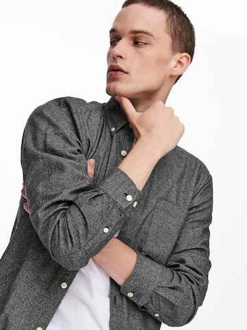 Only & Sons Regular fit Button Up Shirt 'Niko' in Grey