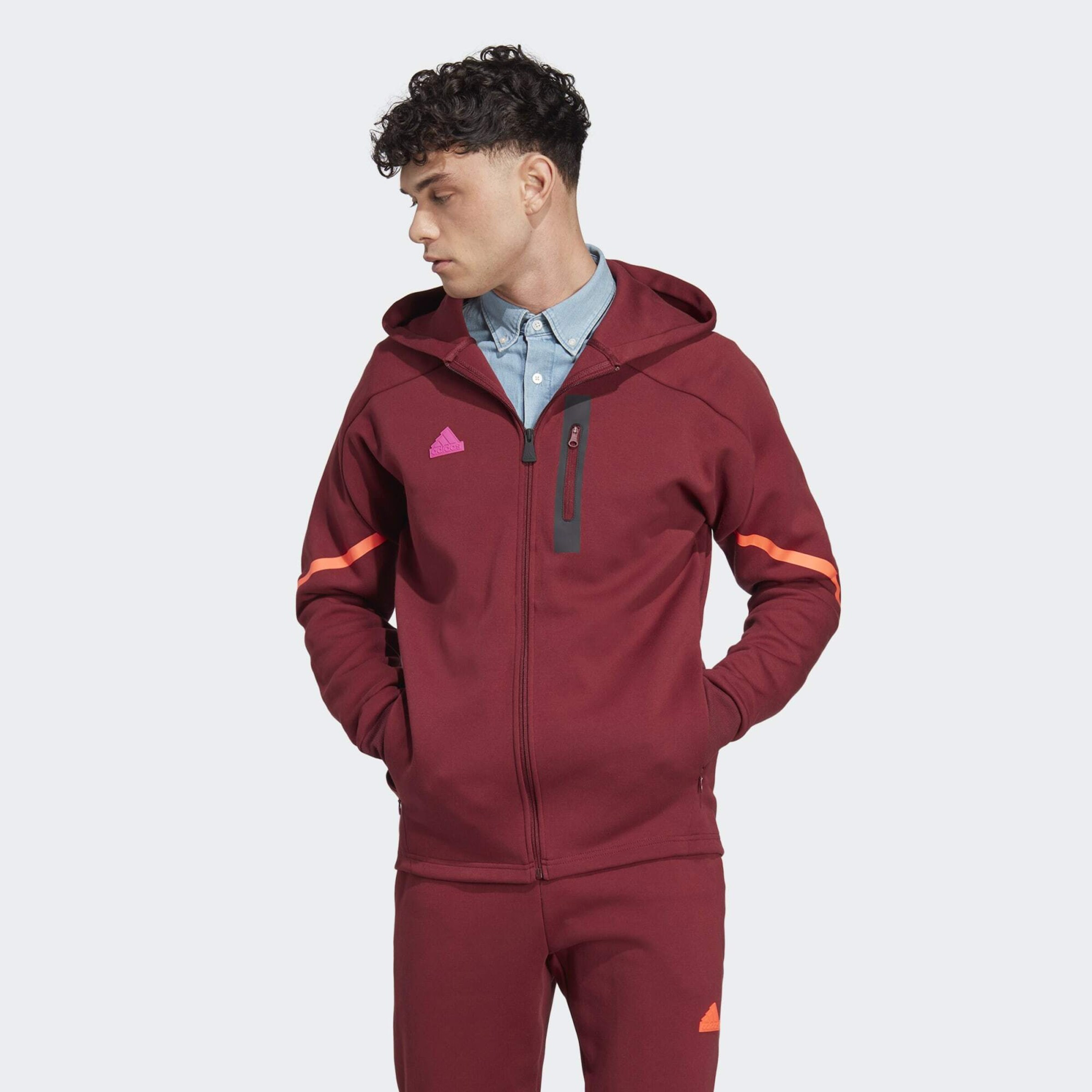 ADIDAS SPORTSWEAR Athletic Zip Up Hoodie Designed for Gameday in Burgundy ABOUT YOU