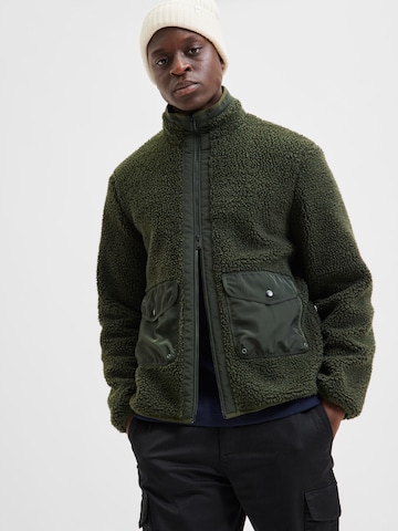 SELECTED HOMME Fleece jacket 'Snowden' in Green