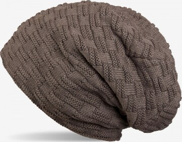 styleBREAKER Mütze 'Feinstrick Beanie mit Flecht Muster und Teddyfleece' in Grau: Vorderseite